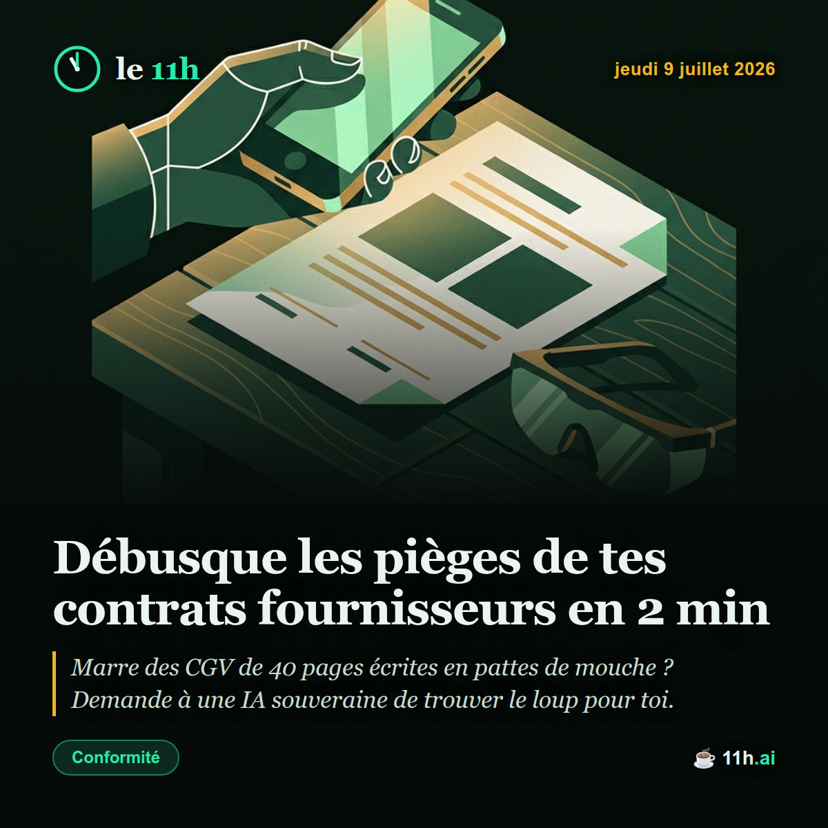 Débusque les pièges de tes contrats fournisseurs en 2 min — le 11h du jeudi 9 juillet 2026