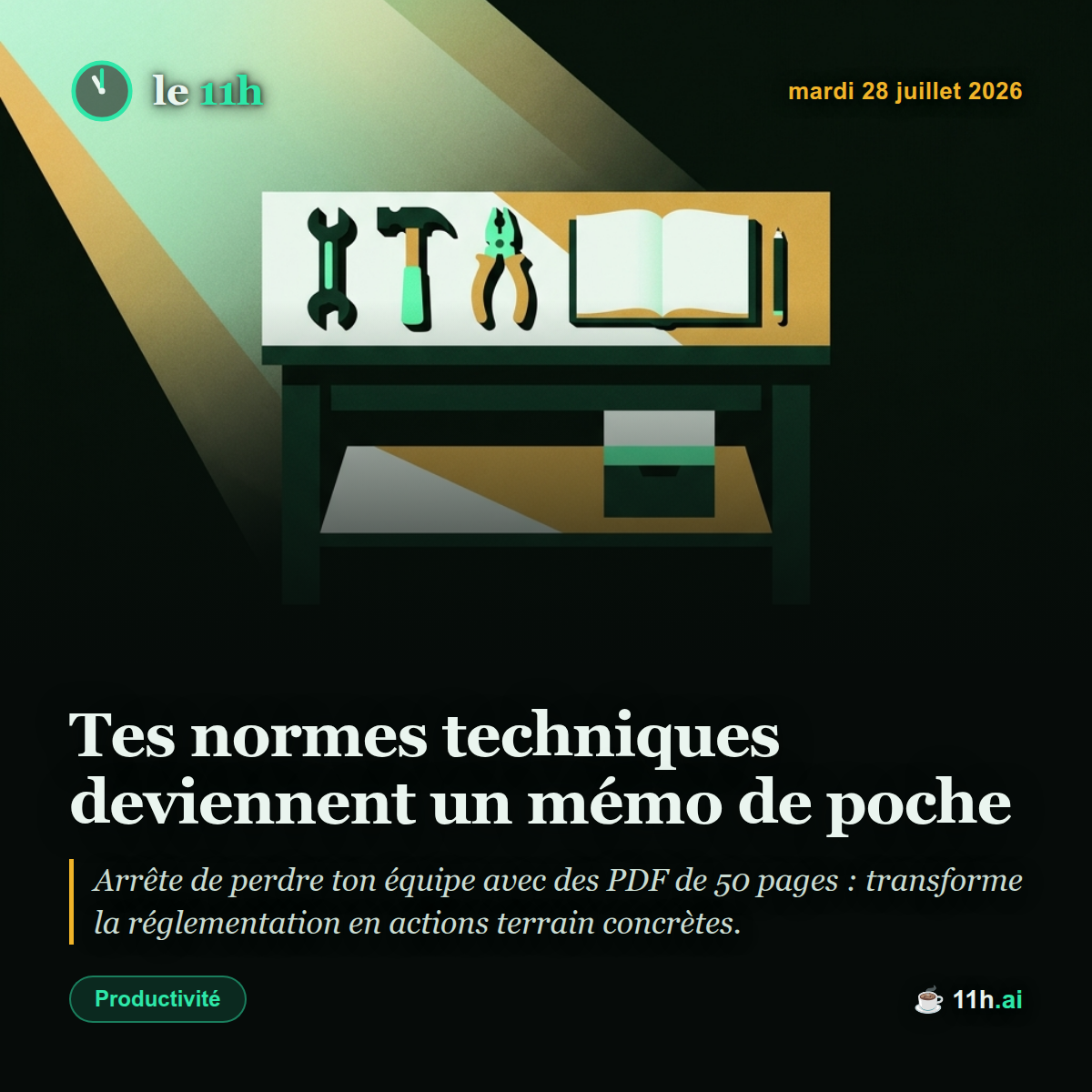 Tes normes techniques deviennent un mémo de poche — le 11h du mardi 28 juillet 2026