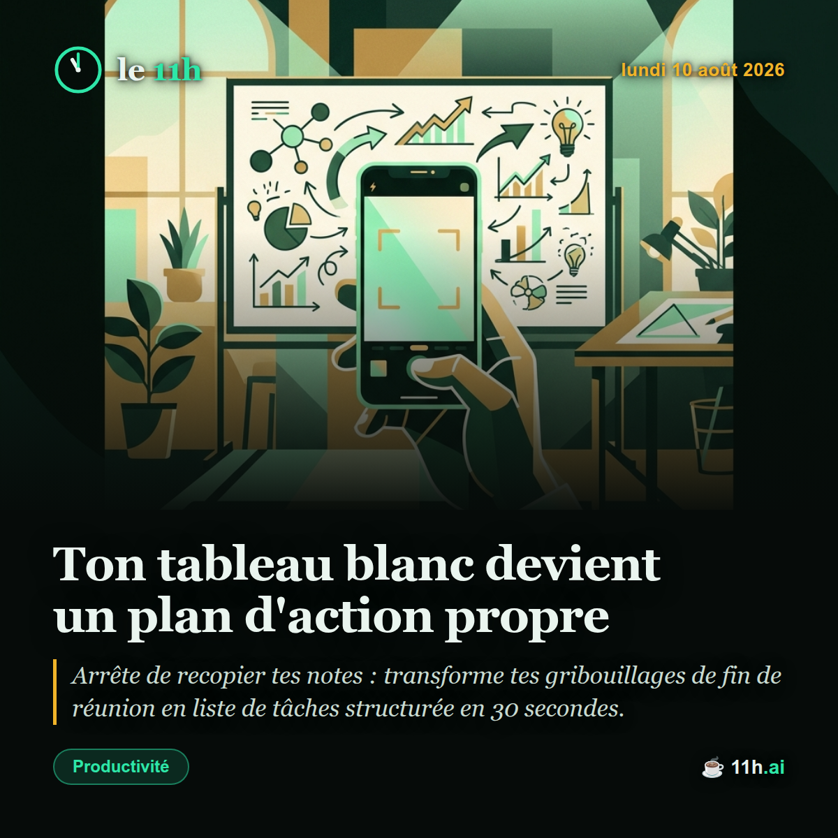 Ton tableau blanc devient un plan d'action propre — le 11h du lundi 10 août 2026