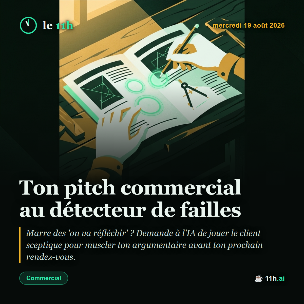 Ton pitch commercial au détecteur de failles — le 11h du mercredi 19 août 2026